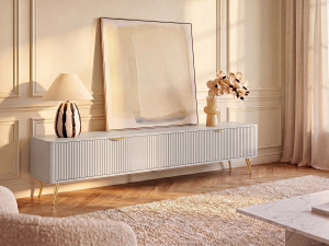 Unique Mueble TV con 2 puertas de MDF - Beige y dorado - ELONARIA de Pascal Morabito
