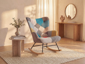 Vente-unique Schommelstoel van gechineerd patchwork met verschillende kleuren ELMINA II