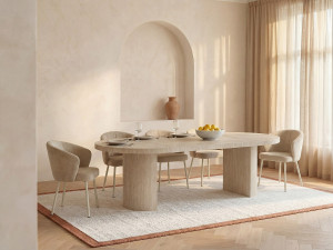 Vente-unique Uitschuifbare eettafel voor 4 tot 12 personen van mdf - Beige natuursteeneffect - SIDRINA