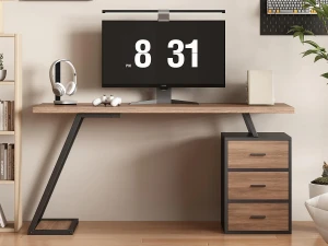 ModernLuxe Secretária 140*60cm - estilo industrial - com suporte para computador e armário amovível - Castanho