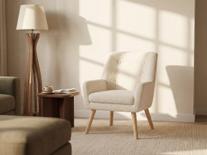 Unique Sillón de tela rizada blanco SERINO