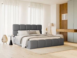 Vente-unique Bed met opbergruimte 140 x 190 cm - Stof met leereffect - Grijs - DAMADO van Pascal Morabito