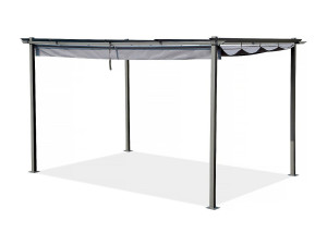 Habitat et jardin Pergola terrasoverkapping metaal harmonicadoek schaduwdoek zonwering verstelbaar  - 3 x 4 m - Grijs antraciet