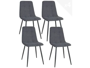 KAYELLES Lote de 4 sillas de comedor de diseño, asiento de tela acolchada, patas metálicas negras DILA (gris)