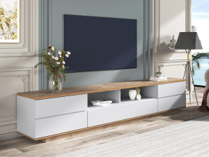 ModernLuxe Eigentijds Scandinavisch TV-meubel 180cm in hout - 5 deuren + 8 vakken - Naturel & Wit