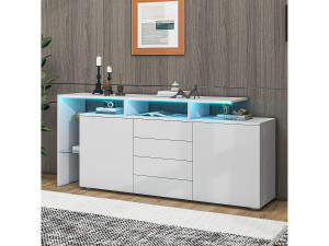 Merax Dressoir met 2 deuren, 4 lades en planken - 160 x 35 x 70 cm - LED's - Spaanplaat - Wit
