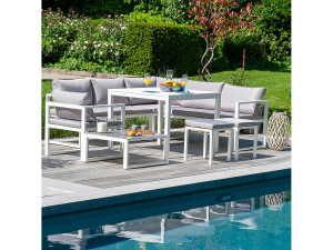 Happy Garden IBIZA modulaire tuinset in grijze stof voor 7 personen - wit aluminium