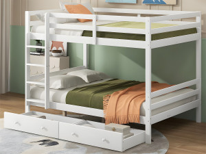 ModernLuxe Houten stapelbed met lades en ladder - 140x200cm - Wit