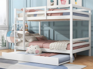 ModernLuxe Stapelbed 2x140x200cm met onderschuifbed 90x190cm - met leuning en trap - Wit