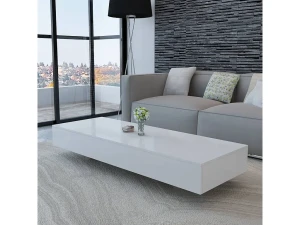 Clicnbuy Mesa de centro rectangular de fibra de vidrio blanco brillante