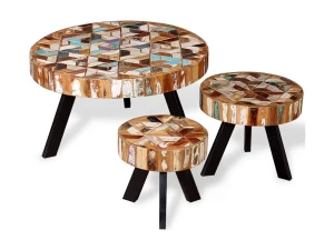 Clicnbuy Set de mesas de centro 3 unidades madera reciclada maciza