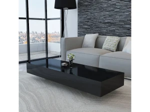Clicnbuy Mesa de centro de MDF negra con brillo