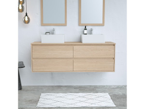 Vente-unique Hangmeubel voor onder wastafel met plank - Eikenfineer - 150 cm - MILIPAM