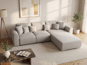 Unique Sofá rinconera reversible de tela gris claro MELTANA