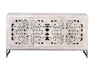 Giner y colomer Aparador em madeira de mangueira, estilo étnico boho, entalhado - 80x150x38