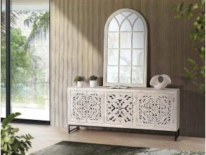 Giner y colomer Aparador de Madera de Mango Estilo Étnico Boho Tallado-81x190x38