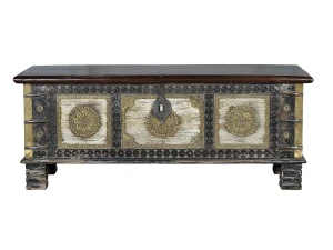Giner y colomer Baúle de Madera Maciza de Mango 116 Cm Estilo Rústico Étnico-45x116x40