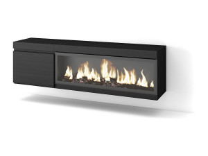 Skraut Home TV-Meubel, Lowboard, 158x35x45cm, Voor tv's tot 65", Elektrische haard XXL, Hangend, Zwart