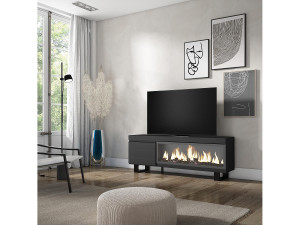 Skraut Home TV-Meubel, Lowboard, 158x35x57cm, Voor tv's tot 65", Elektrische haard XXL, Industrieel design, Zwart