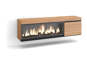 Skraut Home TV-Meubel, Lowboard, 158x35x45cm, Voor tv's tot 65", Elektrische haard XXL, Hangend, Eiken
