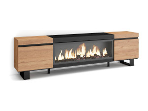 Skraut Home TV-Meubel, Lowboard, 208x35x57cm, Voor tv's tot 80", Elektrische haard XXL, Industrieel design, Eiken/Zwart