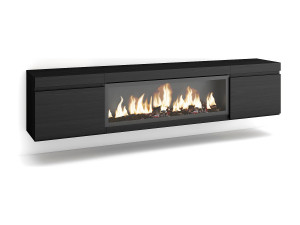 Skraut Home TV-Meubel, Lowboard, 208x35x45cm, Voor tv's tot 80", Elektrische haard XXL, Hangend, Zwart