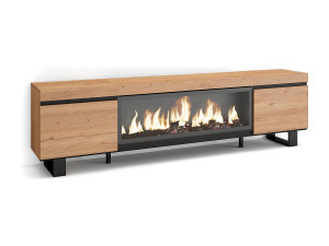Skraut Home TV-Meubel, Lowboard, 208x35x57cm, Voor tv's tot 80", Elektrische haard XXL, Industrieel design, Eiken