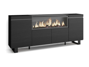 Skraut Home Dressoir, Opbergkast, 208x35x87cm, 4 Deuren, Elektrische haard XXL, Industrieel design, Zwart