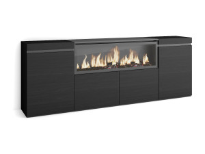 Skraut Home Dressoir, Opbergkast, 208x35x75cm, 4 Deuren, Elektrische haard XXL, Zwart