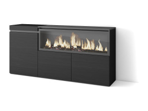Skraut Home Dressoir, Opbergkast, 158x35x75cm, 3 Deuren, Elektrische haard XXL, Zwart