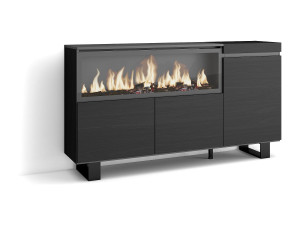 Skraut Home Dressoir, Opbergkast, 158x35x87cm, 3 Deuren, Elektrische haard XXL, Industrieel design, Zwart
