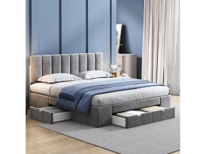 Merax Volwassen bed met 4 lades en hoofdeinde - 160 x 200 cm - fluweel - lattenbodem - grijze kleur