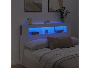 Clicnbuy Cabecero con LED madera de ingeniería blanco 160x18,5x103,5 cm