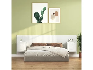 Clicnbuy Cabecero de cama con mesitas madera contrachapada blanco