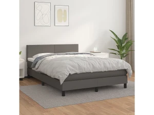 Clicnbuy Cama box spring con colchón cuero sintético gris 140x200 cm