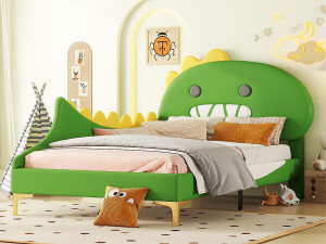 ModernLuxe Kinderbed 90x200 cm - dinosaurusvorm - in kunstleer - Groen