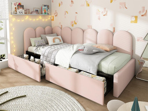 ModernLuxe Daybed bed met 2 lades - fluwelen stof - 90x190 cm - met lattenbodem - Roze