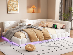 ModernLuxe Fluweel daybed 140x200cm - met LED en USB poort - Wit