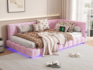 ModernLuxe Fluwelen slaapbank 90x200cm - met LED en USB-poort - Roze