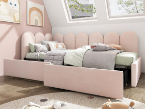 ModernLuxe Daybed bed met 2 lades - fluwelen stof - 90x200 cm - met lattenbodem - Roze