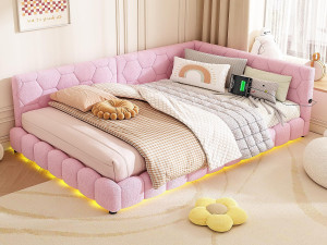 ModernLuxe Fluweel daybed 140x200cm - met LED en USB poort - Roze