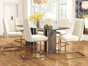 ModernLuxe Set van 6 fluwelen sledestoelen - rugleuning ruitpatroon - onderstel goudkleurig metaal - Beige