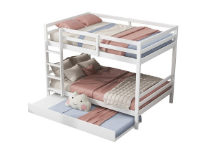 Merax Stapelbed 2 x 140 x 200 cm met uitschuifbed 90 x 200 cm - leuning en trap - MDF-hout - wit