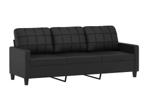 vidaxl Sofá de 3 plazas de cuero sintético negro 180 cm
