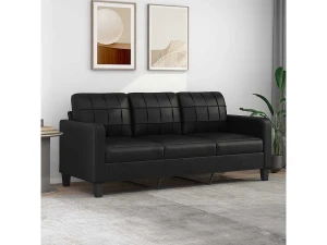 vidaxl Sofá de 3 plazas de cuero sintético negro 180 cm