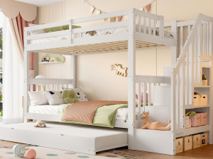 ModernLuxe Hoogslaper 90x200 cm van grenenhout - met opbergbed - wit