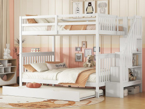 ModernLuxe Stapelbed 140x200cm in grenenhout - met 2 lades en een onderschuifbed - Wit