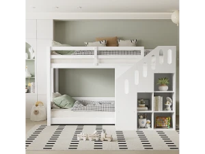 Merax Beliche 2 x 90 x 200 cm - escada com braços e prateleiras de armazenamento - madeira maciça - branco