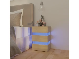 Clicnbuy Mesita de noche luz LED madera de ingeniería Sonoma 45x35x67 cm