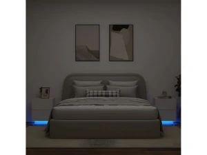 Clicnbuy Mesitas de noche con luces LED 2 unidades madera ingeniería blanca